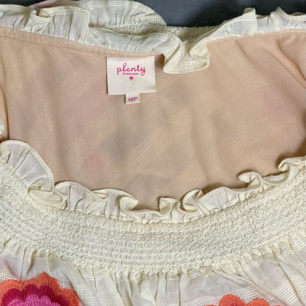 Anthropologie Plenty by Tracy Reese Cream Embroidered Floral One Shoulder Dress - Picture 4 of 6